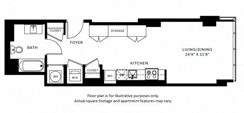 Floor plan for studio, 1 bath, 511 sqft