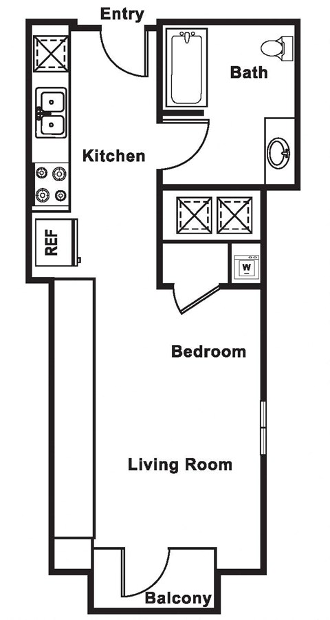 Floor plan for studio, 1 bath, 501 sqft