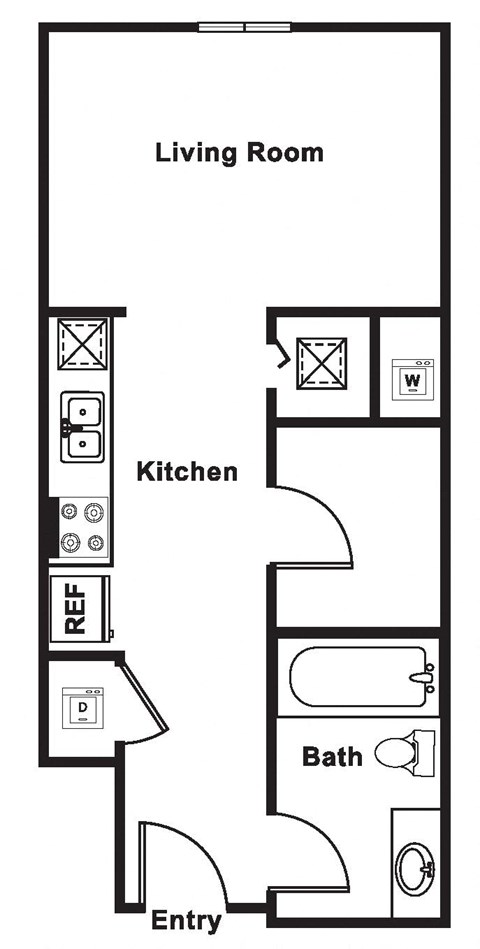 Floor plan for studio, 1 bath, 501 sqft