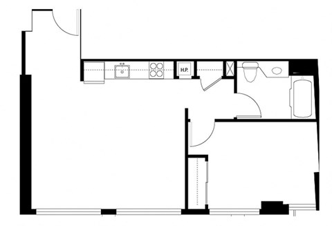 Floor plan for 1 bed, 1 bath, 575 sqft