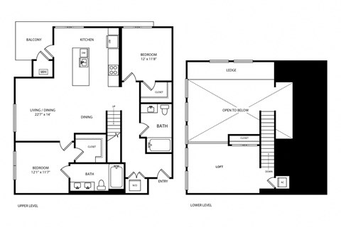 Floor plan for 2 beds, 2 baths, 1395 sqft