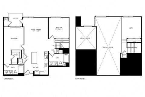 Floor plan for 2 beds, 2 baths, 1415 sqft