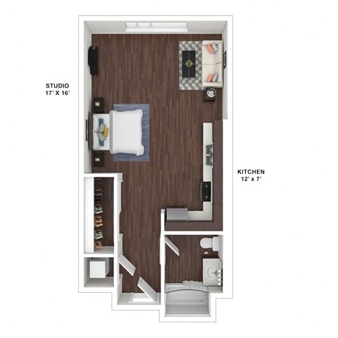 Floor plan for studio, 1 bath, 554 sqft