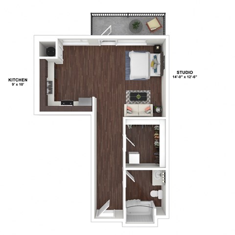 Floor plan for studio, 1 bath, 575 sqft