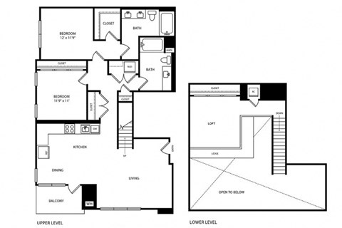 Floor plan for 2 beds, 2 baths, 1447 sqft