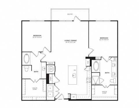 Floor plan for 2 beds, 2 baths, 1177 sqft