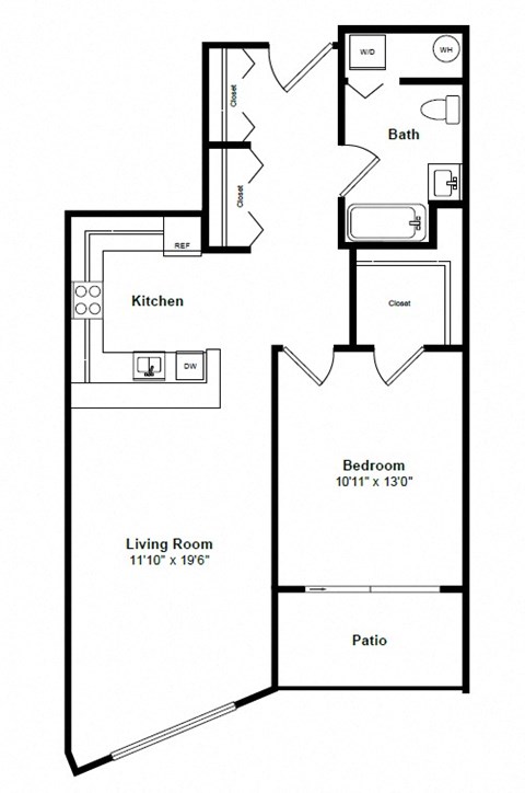 Floor plan for 1 bed, 1 bath, 795 sqft