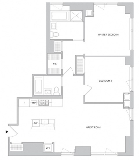 Floor plan for 2 beds, 2 baths, 1150 sqft