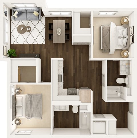 Floor plan for 2 beds, 2 baths, 1093 sqft