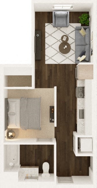 Floor plan for 1 bed, 1 bath, 561 sqft