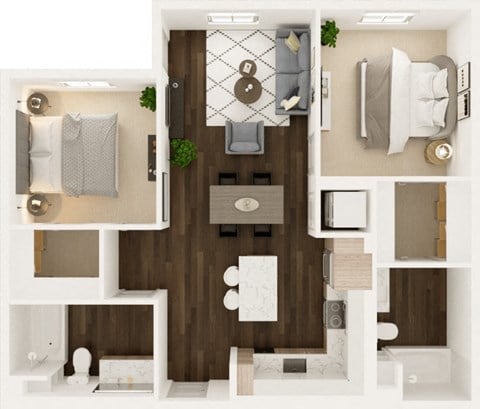 Floor plan for 2 beds, 2 baths, 993 sqft
