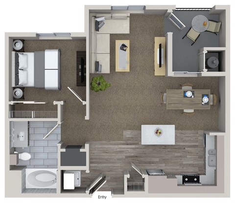 Floor plan for 1 bed, 1 bath, 748 sqft