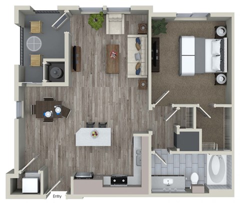 Floor plan for 1 bed, 1 bath, 779 sqft