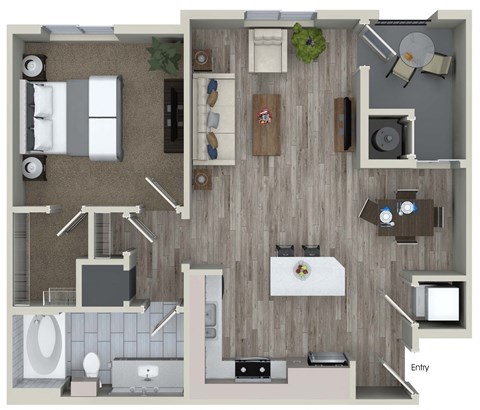 Floor plan for 1 bed, 1 bath, 768 sqft
