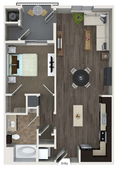 Floor plan for 1 bed, 1 bath, 783 sqft