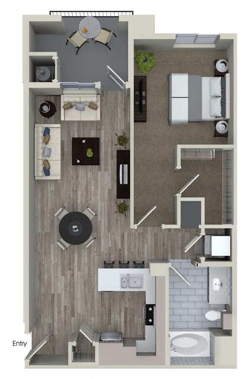 Floor plan for 1 bed, 1 bath, 839 sqft