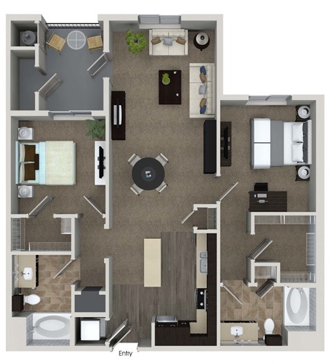 Floor plan for 2 beds, 2 baths, 1147 sqft