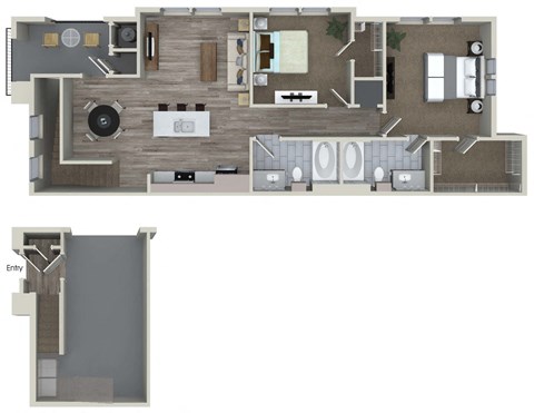 Floor plan for 2 beds, 2 baths, 1203 sqft