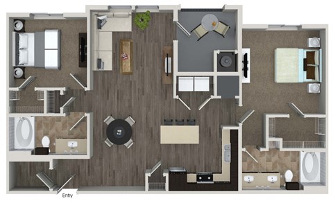 Floor plan for 2 beds, 2 baths, 1183 sqft