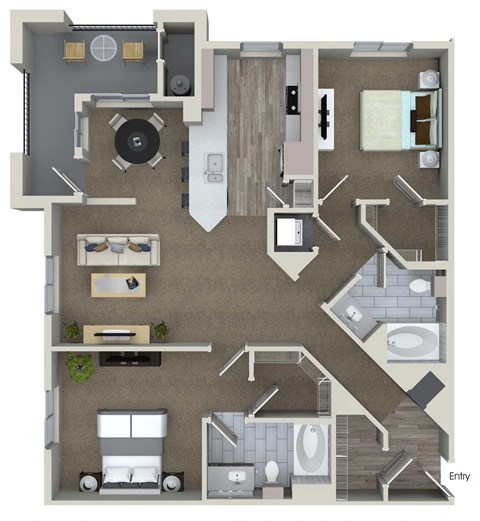 Floor plan for 2 beds, 2 baths, 1211 sqft