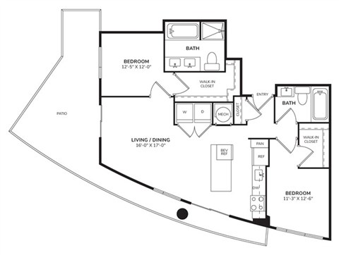 Floor plan for 2 beds, 2 baths, 1346 sqft