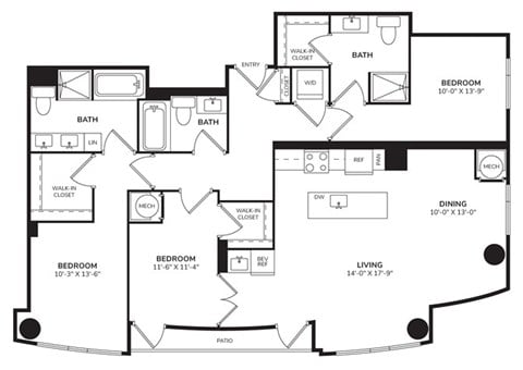 Floor plan for 3 beds, 3 baths, 1892 sqft