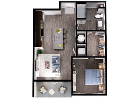 Floor plan for 1 bed, 1 bath, 706 sqft