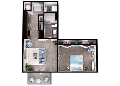 Floor plan for 1 bed, 1 bath, 812 sqft