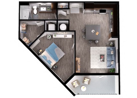 Floor plan for 1 bed, 1 bath, 852 sqft