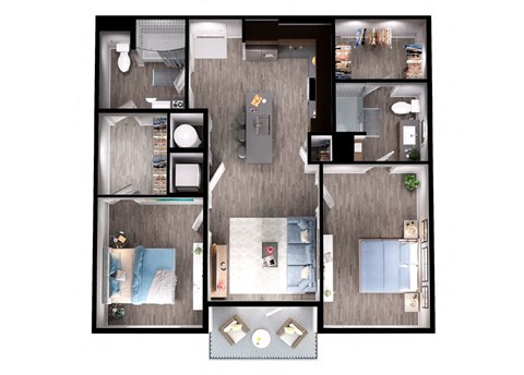 Floor plan for 2 beds, 2 baths, 1166 sqft