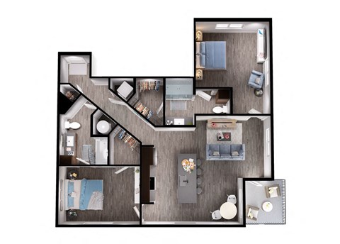 Floor plan for 2 beds, 2 baths, 1252 sqft