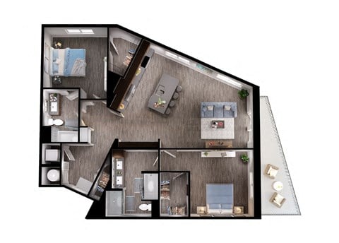 Floor plan for 2 beds, 2 baths, 1368 sqft