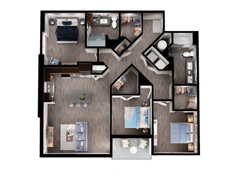 Floor plan for 3 beds, 2 baths, 1462 sqft