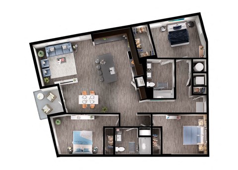 Floor plan for 3 beds, 2 baths, 1502 sqft