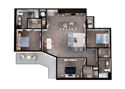 Floor plan for 3 beds, 2 baths, 1612 sqft