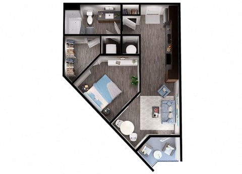 Floor plan for studio, 1 bath, 637 sqft