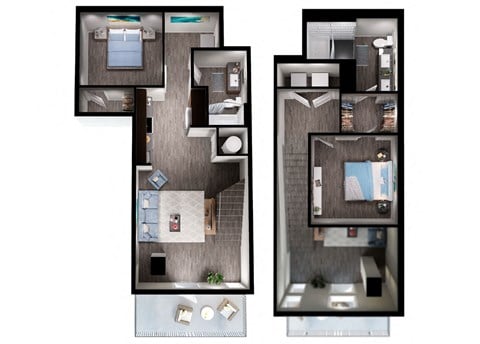 Floor plan for 2 beds, 2 baths, 1216 sqft