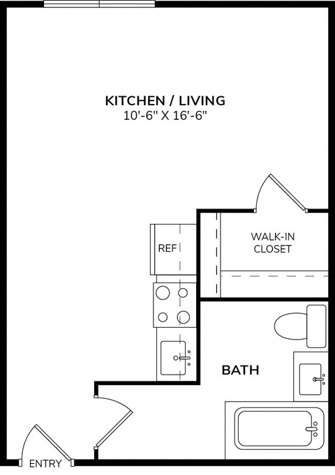 Floor plan for studio, 1 bath, 338 sqft