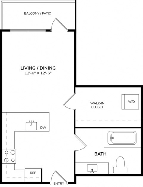 Floor plan for studio, 1 bath, 497 sqft