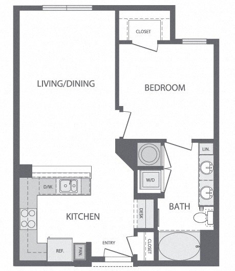 Floor plan for 1 bed, 1 bath, 731 sqft