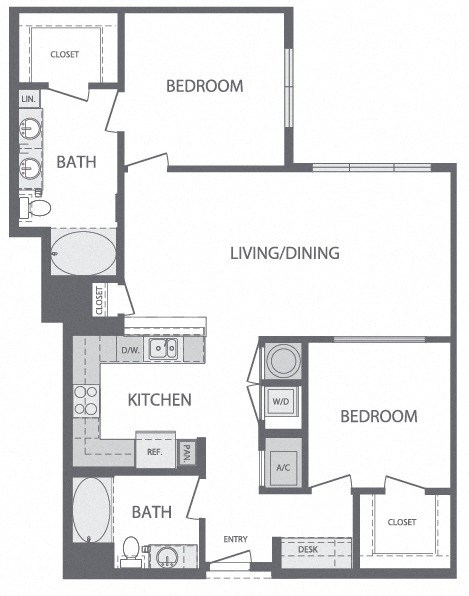 Floor plan for 2 beds, 2 baths, 1193 sqft
