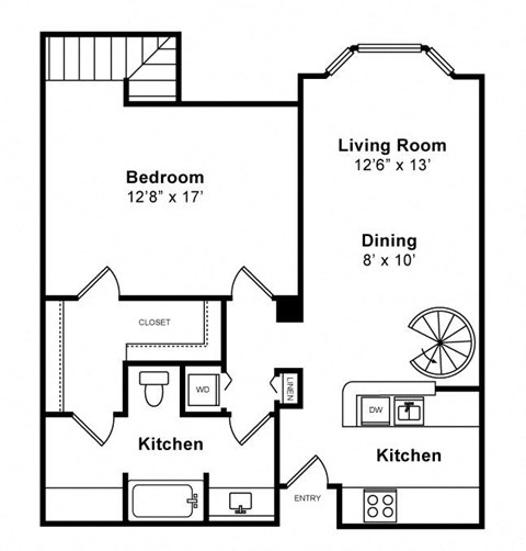 Floor plan for 1 bed, 1 bath, 943 sqft