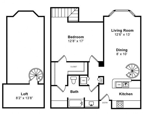 Floor plan for 1 bed, 1 bath, 1068 sqft