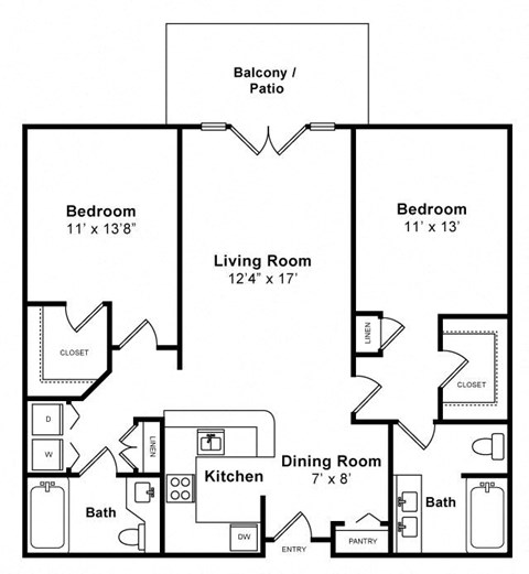 Floor plan for 2 beds, 2 baths, 1092 sqft