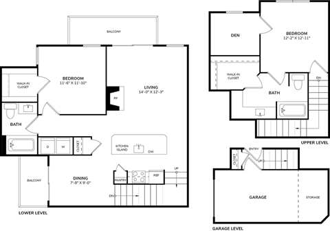 Floor plan for 2 beds, 2 baths, 1231 sqft