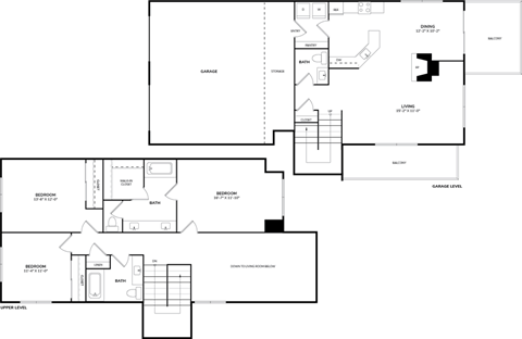 Floor plan for 3 beds, 2.5 baths, 1587 sqft