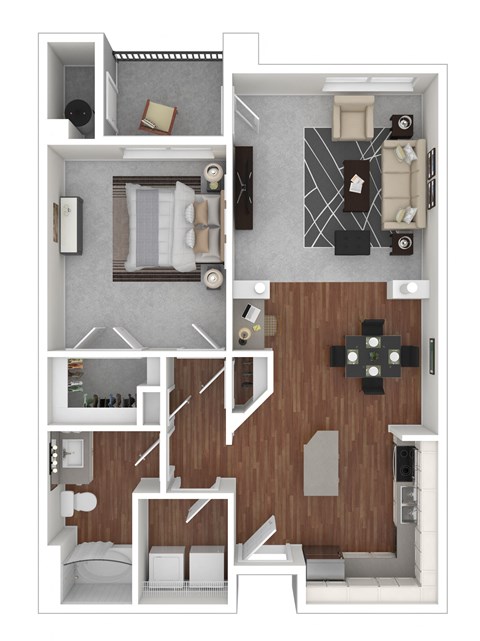 Floor plan for 1 bed, 1 bath, 710 sqft