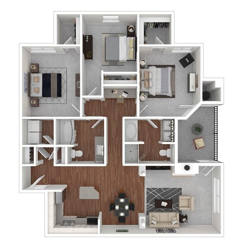 Floor plan for 3 beds, 2 baths, 1393 sqft