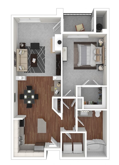 Floor plan for 1 bed, 1 bath, 840 sqft