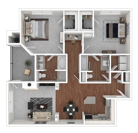 Floor plan for 2 beds, 2 baths, 1269 sqft
